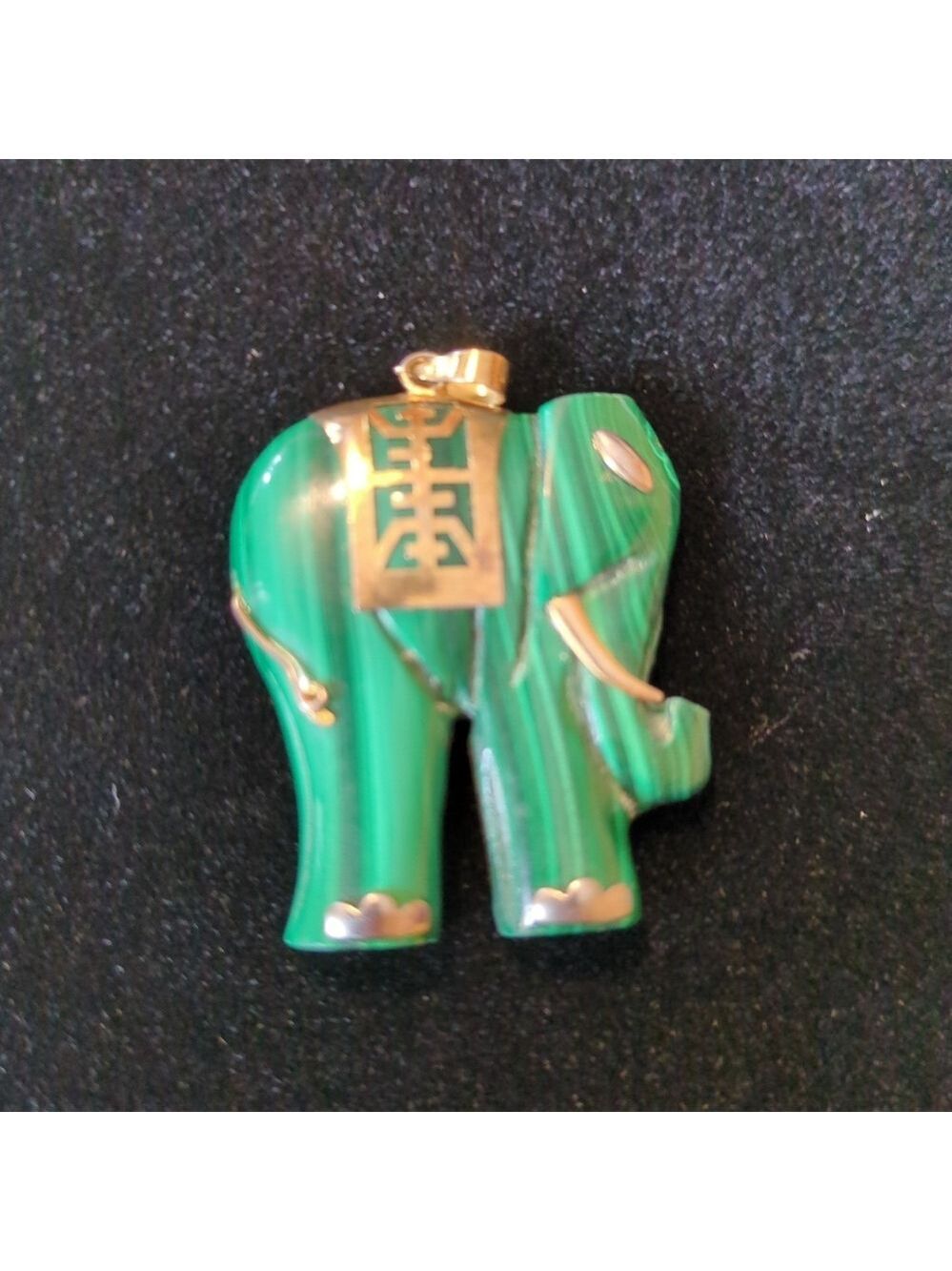14kt Yellow Gold Plated And‎ Malachite Elephant Pendant